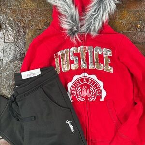 Justice Red Kids Jacket with Fur Hood